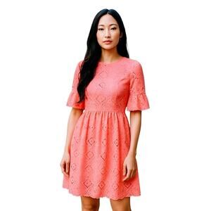 NWT PERSEVERANCE LONDON Women’s Coral Lace Fit and Flare Mini Dress